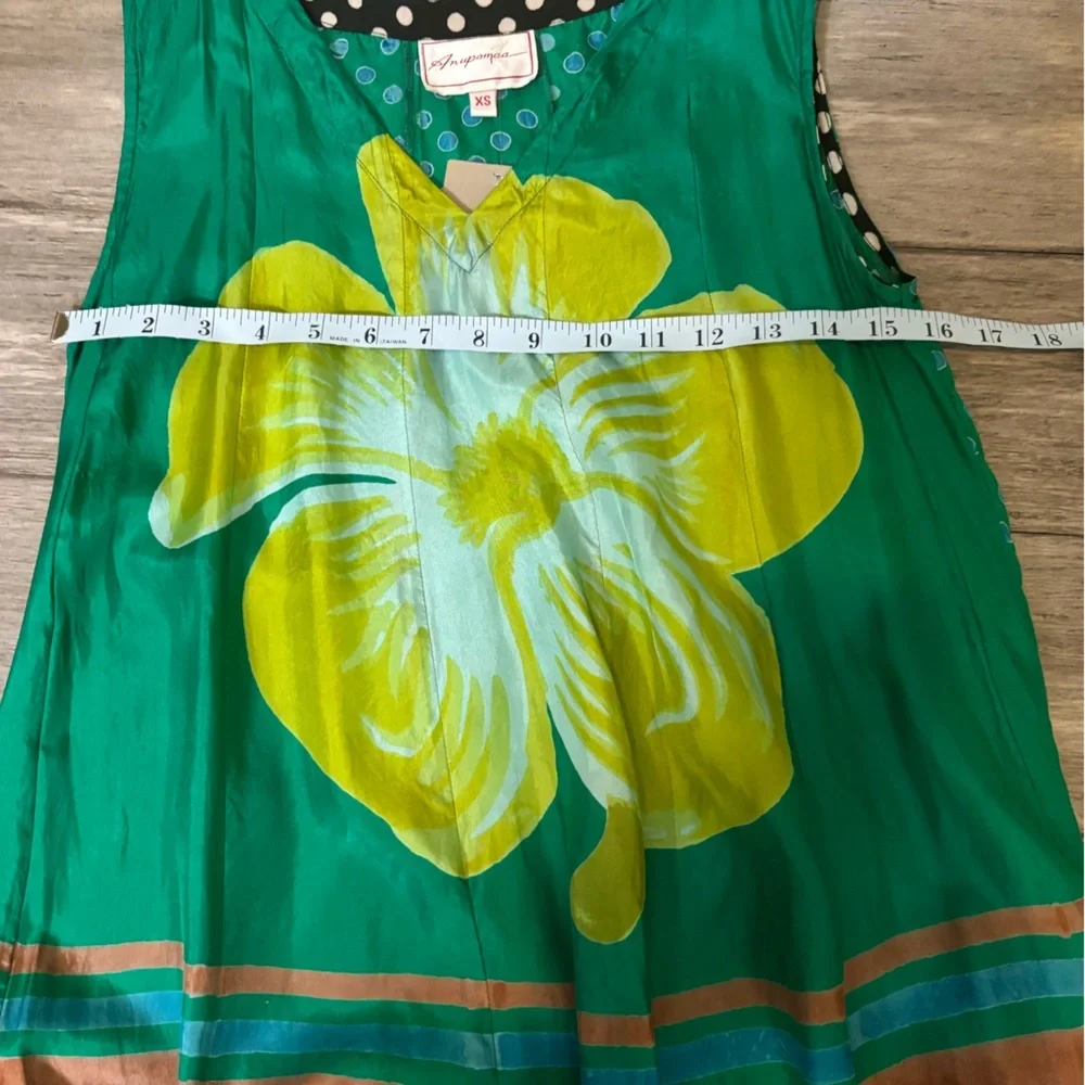 ANUPAMAA Silk Maxi Dress Green Floral Print Boho Luxe Summer Vacation Gown - Picture 10 of 13